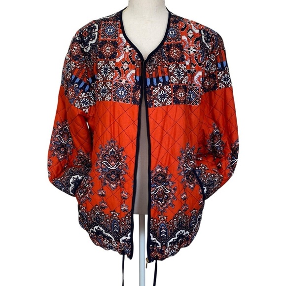 Ruby Rd Orange Lightly Quilted Jacket with Geometric Pattern - Picture 3 of 12